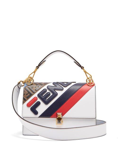 Matchesfashion.com Fendi - Mania Kan I Logo Appliqu Leather Shoulder Bag - Womens - White Multi