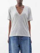 Raey - V-neck Relaxed Fit Cotton-blend T-shirt - Womens - Grey