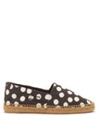 Ladies Shoes Saint Laurent - Logo-embroidered Polka-dot Canvas Espadrilles - Womens - Black White