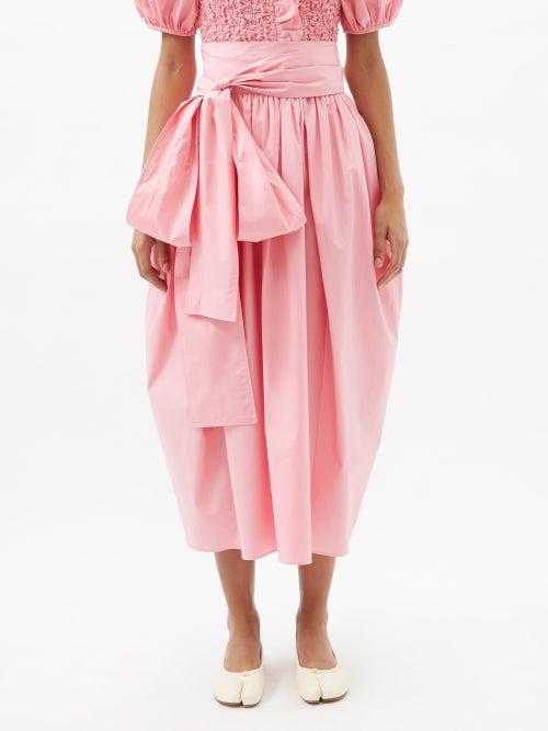 Cecilie Bahnsen - Junita Waist-sash Cotton-poplin Midi Skirt - Womens - Pink