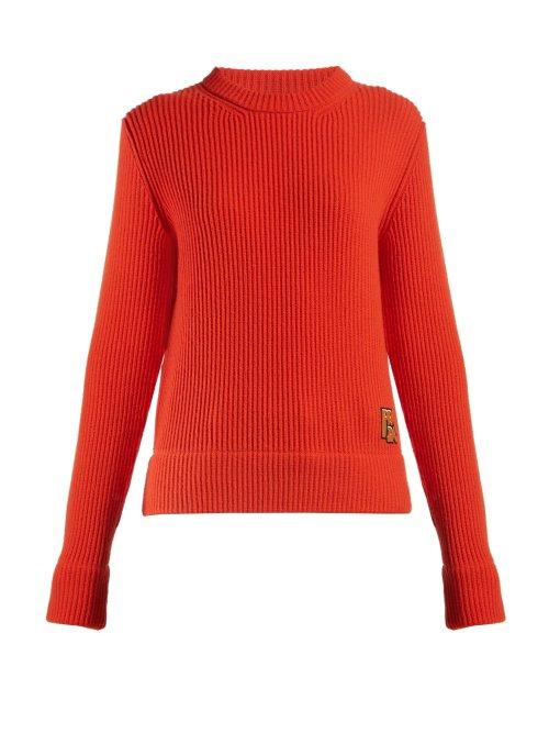 Matchesfashion.com Prada - Logo Appliqu Ribbed Knit Sweater - Womens - Orange