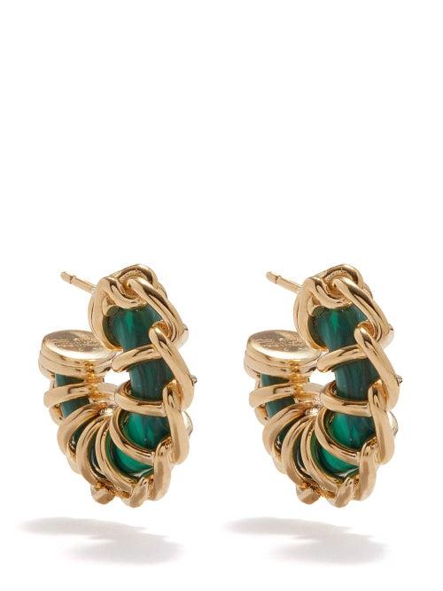Bottega Veneta - Gold-plated Sterling Silver & Malachite Earrings - Womens - Green