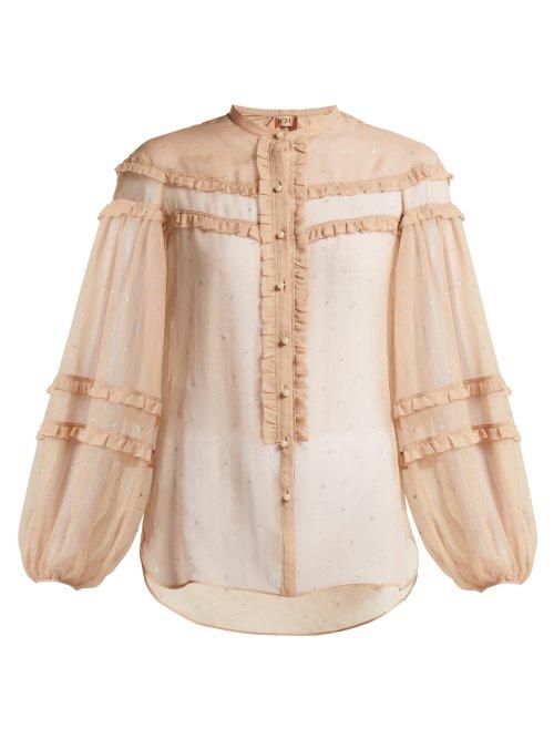 Matchesfashion.com No. 21 - Star Print Ruffled Silk Blouse - Womens - Light Pink