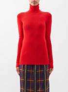 Gucci - Gg-appliqu Ribbed Wool-blend Roll-neck Sweater - Womens - Red