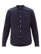 Matchesfashion.com Oliver Spencer - Grandad Collar Organic Cotton Shirt - Mens - Navy