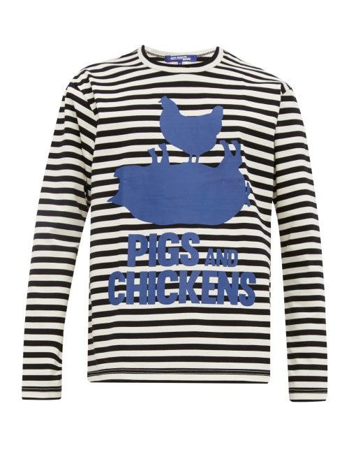 Matchesfashion.com Junya Watanabe - Pigs And Chickens Striped Cotton T Shirt - Mens - White Black