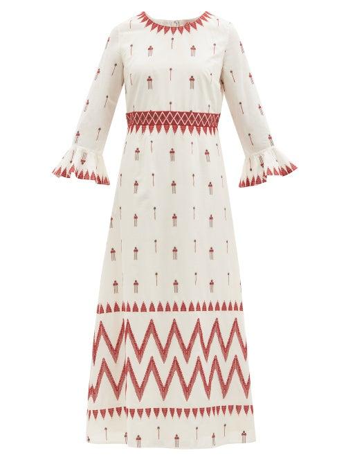 Matchesfashion.com Le Sirenuse, Positano - Tracey Floral-embroidered Cotton Dress - Womens - Light Pink