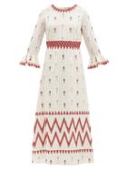 Matchesfashion.com Le Sirenuse, Positano - Tracey Floral-embroidered Cotton Dress - Womens - Light Pink