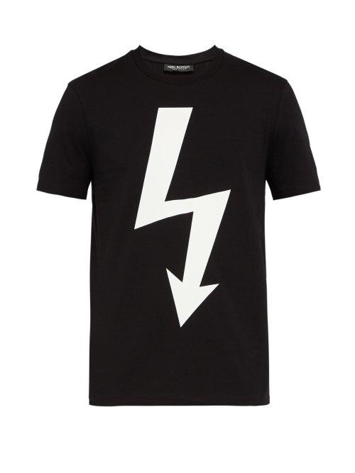 Matchesfashion.com Neil Barrett - Bolt Print Cotton Blend T Shirt - Mens - Black Multi