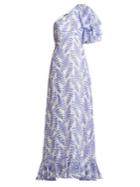 Saloni Danielle Fern-print One-shoulder Silk Dress