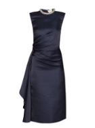 Matchesfashion.com Alexander Mcqueen - Crystal Embellished Ruched Silk Knee Length Dress - Womens - Navy