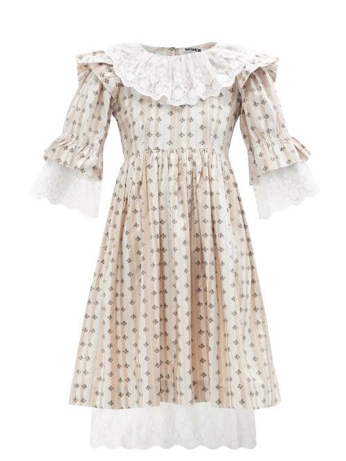 Ladies Rtw Batsheva - Chamomile Lace-collar Floral-print Cotton Dress - Womens - Pink Multi