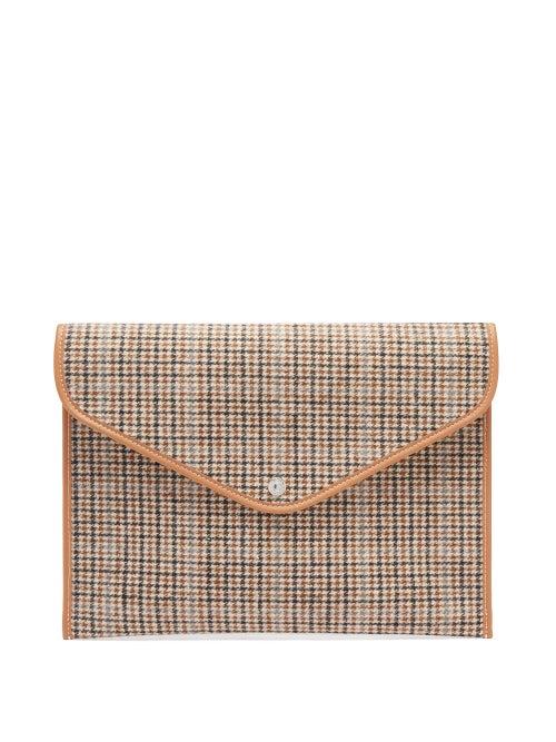 Rue De Verneuil - Enveloppe Xl Leather-trim Checked Tweed Pouch - Womens - Beige Multi