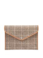 Rue De Verneuil - Enveloppe Xl Leather-trim Checked Tweed Pouch - Womens - Beige Multi