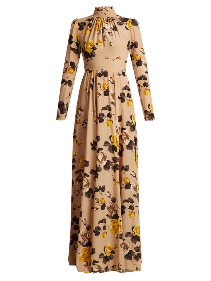 Rochas Rose-print Silk Crepe De Chine Gown