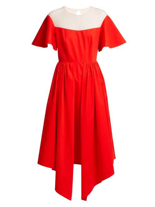 Matchesfashion.com Delpozo - Tulle Panel Asymmetric Midi Dress - Womens - Red