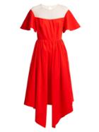 Matchesfashion.com Delpozo - Tulle Panel Asymmetric Midi Dress - Womens - Red