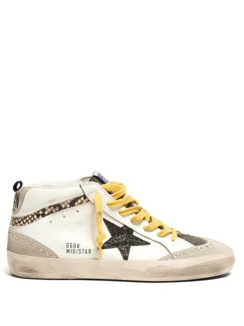 Matchesfashion.com Golden Goose - Mid Star Mid Top Leather Trainers - Womens - White Multi