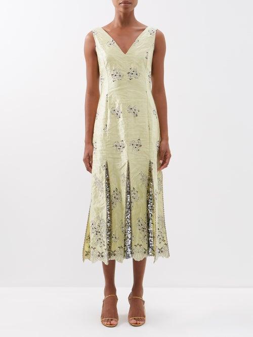 Erdem - Samuela Sequinned Floral-embroidered Sateen Dress - Womens - Yellow Multi