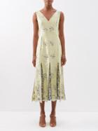 Erdem - Samuela Sequinned Floral-embroidered Sateen Dress - Womens - Yellow Multi