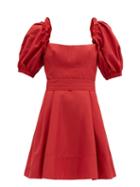 Matchesfashion.com Self-portrait - Puffed-sleeve Taffeta Mini Dress - Womens - Red