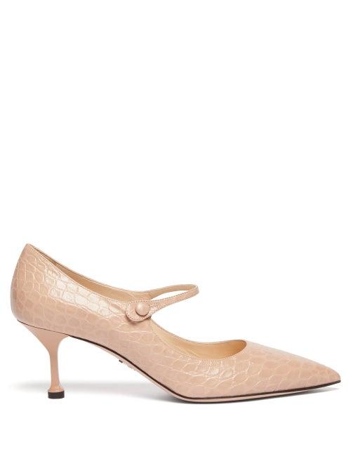 Matchesfashion.com Prada - Mary Jane Crocodile Effect Leather Pumps - Womens - Nude