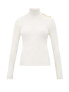 Matchesfashion.com Alexandre Vauthier - Buttoned High Neck Wool Blend Sweater - Womens - White