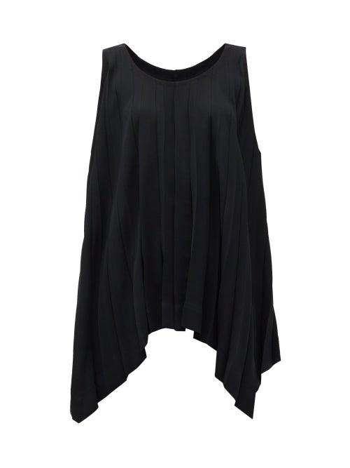 Matchesfashion.com Issey Miyake - Pleated Waterfall-hem Crepe Blouse - Womens - Black