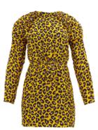 Matchesfashion.com Msgm - Ruffled Leopard Print Crepe Mini Dress - Womens - Yellow