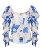 Rejina Pyo - Maya Floral-print Puff-sleeve Crepe Blouse - Womens - Blue Multi