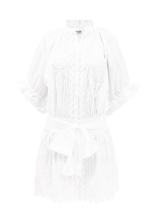 Juliet Dunn - Ruffled Rickrack-trimmed Cotton-poplin Mini Dress - Womens - White