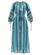 Ladies Beachwear D'ascoli - Regina Striped Cotton-khadi Maxi Dress - Womens - Blue