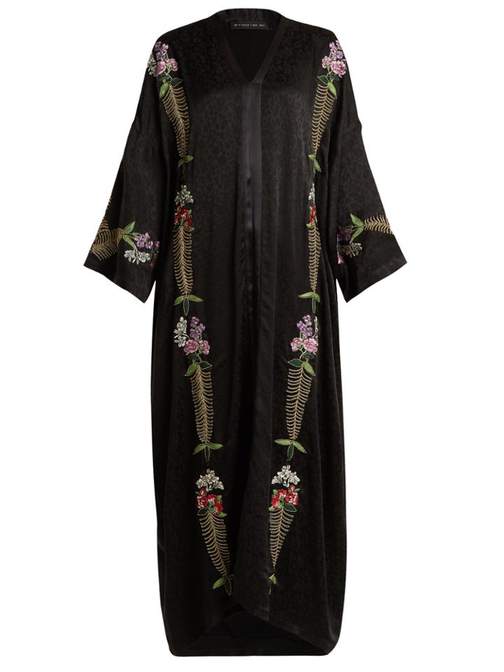 Etro Fuji Floral-embroidered Satin Kimono Dress
