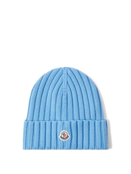 Moncler - Logo Ribbed-wool Beanie - Womens - Blue
