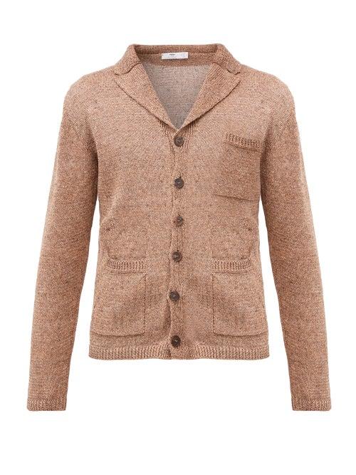 Matchesfashion.com Inis Mein - V-neck Linen Cardigan - Mens - Brown