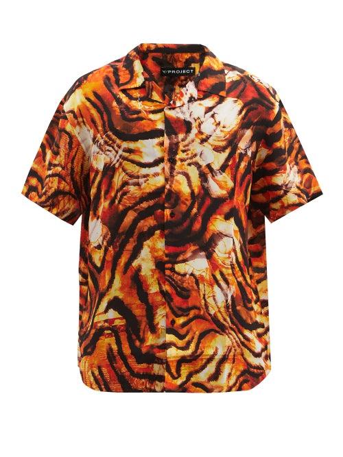 Matchesfashion.com Y/project - Tiger-print Silk Shirt - Mens - Orange White