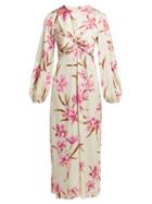 Matchesfashion.com Zimmermann - Corsage Orchid Print Silk Blend Midi Dress - Womens - Pink Print