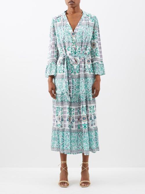 Melissa Odabash - Willow V-neck Vine-print Voile Midi Dress - Womens - Green Print