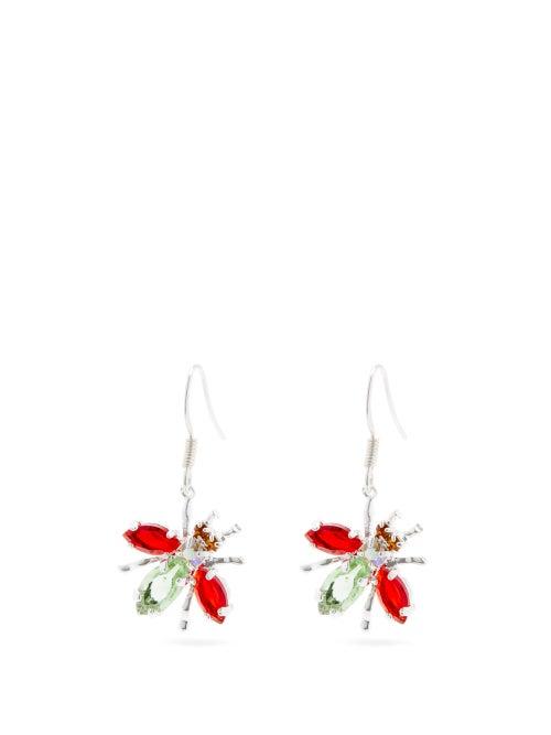 Matchesfashion.com Art School - Crystal-embellished Fly-drop Earrings - Womens - Green Red
