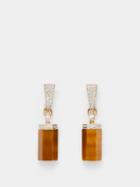 Jade Jagger - Tiger's Eye, Diamond & 18kt Gold Drop Earrings - Womens - Brown Multi