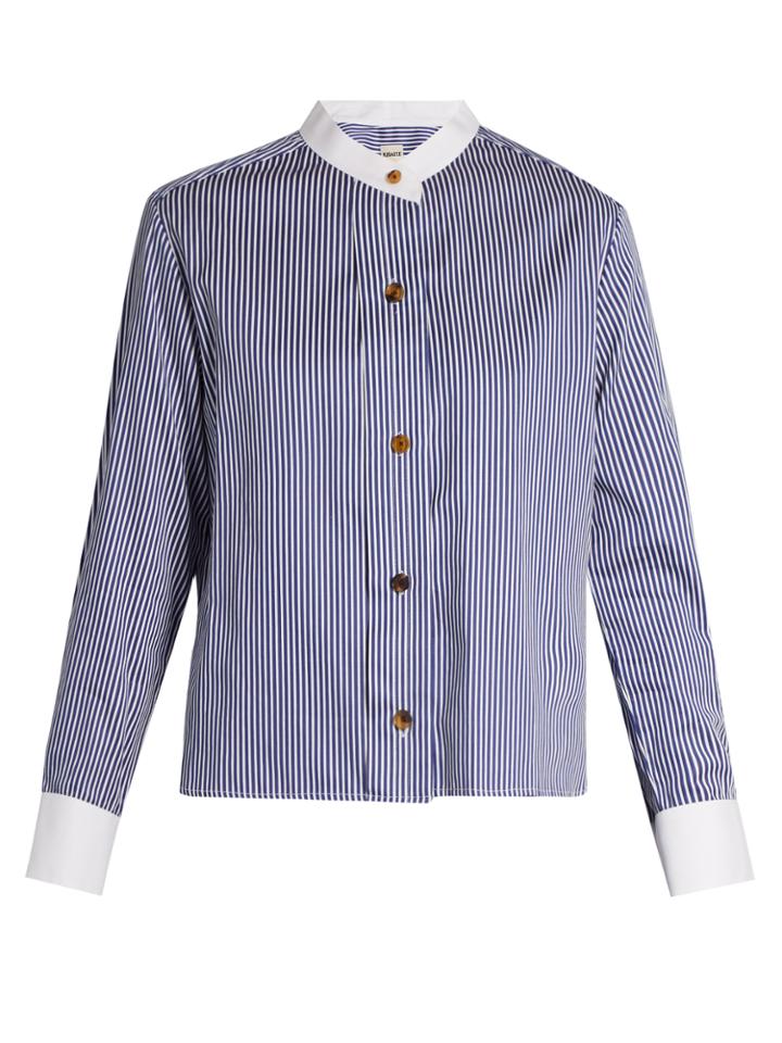 Khaite Paloma Striped Collarless Box-cut Shirt