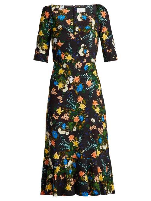 Matchesfashion.com Erdem - Glenys Mariko Meadow Print Jersey Midi Dress - Womens - Black Multi