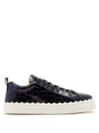 Matchesfashion.com Chlo - Lauren Scalloped Edge Leather Trainers - Womens - Navy