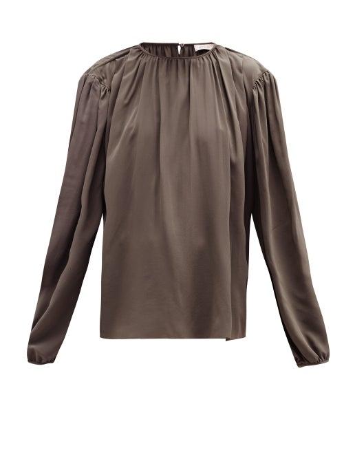 Matchesfashion.com Lemaire - Draped Silk-crepe Blouse - Womens - Dark Grey