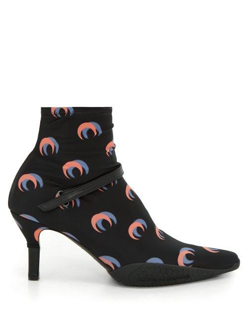 Matchesfashion.com Marine Serre - Crescent Moon Print Stretch Jersey Ankle Boots - Womens - Black Multi