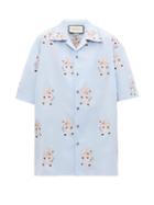 Matchesfashion.com Gucci - Pig Embroidered Cotton Poplin Shirt - Mens - Blue Multi