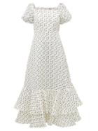 Matchesfashion.com Shrimps - Eve Polka Dot Linen Blend Faille Dress - Womens - Ivory