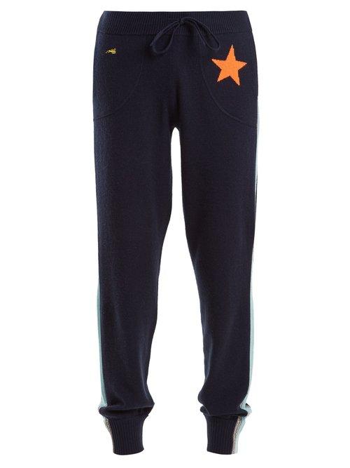 Matchesfashion.com Bella Freud - Billie Intarsia Knit Cashmere Blend Track Pants - Womens - Navy Silver