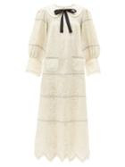 Matchesfashion.com Vita Kin - Rushka Floral-embroidered Linen Midi Dress - Womens - Ivory