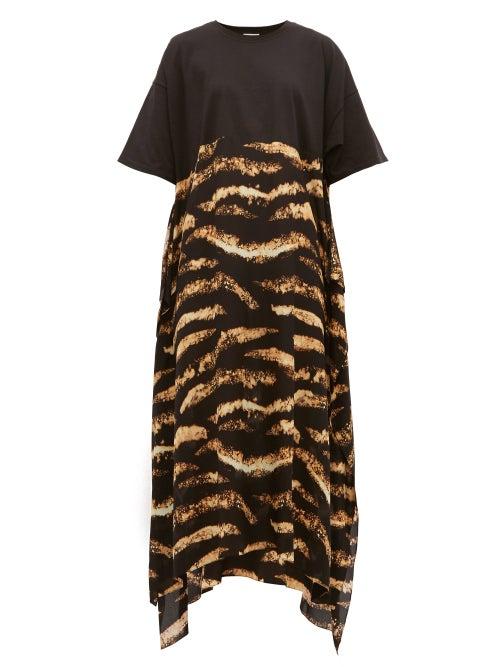 Matchesfashion.com Raey - Bleached Tiger Print Silk And Cotton T Shirt Dress - Womens - Black Print